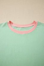 Load image into Gallery viewer, Clearly Aqua Soft Ribbed Color Block Trim Casual Short Set