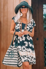 Load image into Gallery viewer, Green Floral Print Ruffle Sleeve Empire Waist Mini Dress