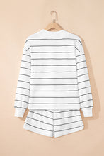 Load image into Gallery viewer, White Stripe Zip up Drop Shoulder Pullover and Short 2pcs Outfit