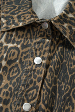 Load image into Gallery viewer, Gray Leopard Print Short Sleeve Pleated Denim Mini Dress