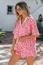 Load image into Gallery viewer, Rose V Neck Collar Leopard Printed 2pcs Short Set