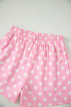 Load image into Gallery viewer, Pink Polka Dot Print Color Block Trim Mock Neck Short Set