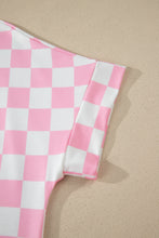 Load image into Gallery viewer, Black Checkered Print Color Block Trim Mock Neck Short Set