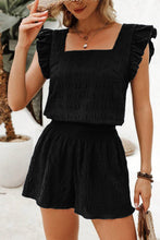 Load image into Gallery viewer, Black Textured Square Neck Top and Shirred High Waist Shorts Set