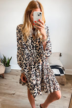 Load image into Gallery viewer, Rose Leopard Print Buttoned Front 3/4 Sleeve Tiered Ruffled Hem Dress