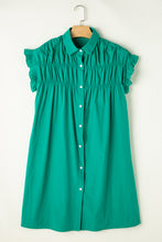 Load image into Gallery viewer, Bright Green Shirred Ruffle Sleeve Button Up Short Dress