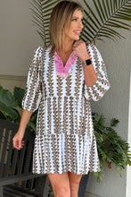 Load image into Gallery viewer, Black Contrast Floral V Neck Printed Bracelet Sleeve Dress