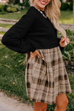Load image into Gallery viewer, Black Plaid Patchwork High Waist Sweatshirt Mini Dress