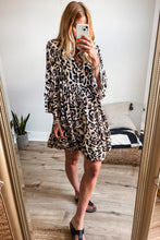 Load image into Gallery viewer, Rose Leopard Print Buttoned Front 3/4 Sleeve Tiered Ruffled Hem Dress