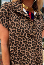 Load image into Gallery viewer, Khaki Buttoned Collar Short Sleeve Shift Leopard Dress with Pockets