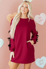 Load image into Gallery viewer, Racing Red Contrast Striped Bow Detail Drop Shoulder Sweatshirt Dress with Pockets