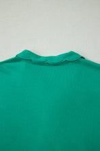 Load image into Gallery viewer, Beau Blue Solid Color Snap Button Polo Collar Short Sleeve Scallop Hem Mini Dress