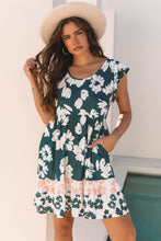 Load image into Gallery viewer, Green Floral Print Ruffle Sleeve Empire Waist Mini Dress
