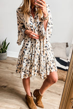 Load image into Gallery viewer, Rose Leopard Print Buttoned Front 3/4 Sleeve Tiered Ruffled Hem Dress