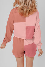 Load image into Gallery viewer, Peach Blossom Colorblock Patchwork Long Sleeve Shorts Outfit
