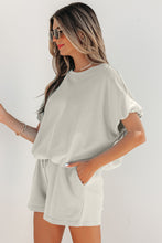 Load image into Gallery viewer, Light Blue Solid Color Puffy Loose Top Drawstring Shorts 2pcs Outfit