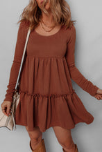 Load image into Gallery viewer, Straw Yellow Ribbed Frilled Trim High Waist Long Sleeve Mini Dress