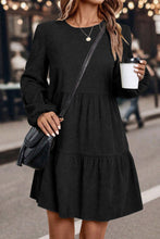 Load image into Gallery viewer, Dark Brown Lantern Sleeve Tiered Mini Dress