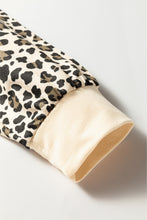 Load image into Gallery viewer, Brown Leopard Print Contrast Trim Long Sleeve Pullover Drawstring Shorts 2pcs Outfit
