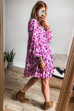 Load image into Gallery viewer, Rose Leopard Print Buttoned Front 3/4 Sleeve Tiered Ruffled Hem Dress