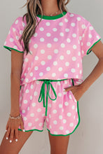 Load image into Gallery viewer, Sky Blue Polka Dot Contrast Edge Casual Short Set