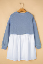 Load image into Gallery viewer, Sky Blue Stripe Patchwork Pleated High Waist Loose Mini Dress