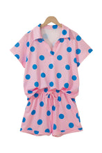 Load image into Gallery viewer, Beige Polka Dot Print V Neck Tee Short Set