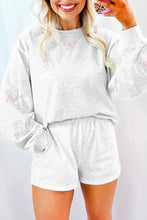 Load image into Gallery viewer, Sachet Pink Girly Bow Embroidered Detail Puff Sleeve Pullover 2pcs Short Set