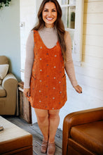 Load image into Gallery viewer, Gold Flame Flower Embroidered Corduroy Overall Mini Dress