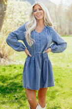 Load image into Gallery viewer, Myosotis Puff Sleeve V Neck Ruffled Loose Denim Mini Dress