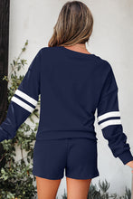 Load image into Gallery viewer, Orange Varsity Striped Sleeve Drop Shoulder Sweatshirt and Short Set