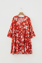 Load image into Gallery viewer, Blue Boho Floral Print Lettuce Trim 3/4 Sleeve Mini Dress