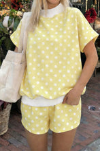 Load image into Gallery viewer, Pink Polka Dot Print Color Block Trim Mock Neck Short Set