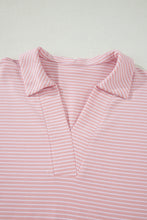 Load image into Gallery viewer, Sky Blue Stripe Dolman Sleeve Polo Shirt and Drawstring Shorts Set