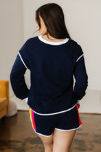 Load image into Gallery viewer, Bluing Colorful Striped Accent Varsity Long Sleeve Pullover and Shorts Matching Set