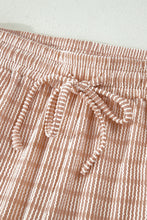 Load image into Gallery viewer, Green Stripe Raised Rib Loose Tee Drawstring Elastic Waist 2pcs Short Set