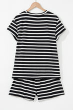 Load image into Gallery viewer, Black White Striped Short Sleeve Top and Shorts Set