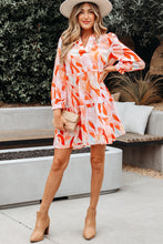 Load image into Gallery viewer, Orange Abstract Print Split Neck Long Sleeve Dress