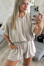 Load image into Gallery viewer, Light Blue Solid Color Puffy Loose Top Drawstring Shorts 2pcs Outfit