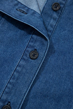 Load image into Gallery viewer, Sail Blue Ruffled Edge Collared Shift Denim Dress with Pockets