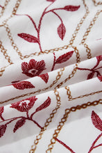 Load image into Gallery viewer, Red Geometric Floral Print Lace Trim Collared Short Sleeve Mini Dress