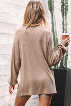 Load image into Gallery viewer, Dark Khaki Ribbed Balloon Sleeve Pullover Top and Biker Knitted Short Set
