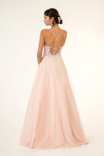 Load image into Gallery viewer, V-Neck Floral Embroidery Embellished Bodice Glitter Mesh Long Dress