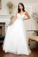 Load image into Gallery viewer, V-Neck Floral Embroidery Embellished Bodice Glitter Mesh Long Dress