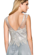 Load image into Gallery viewer, Chiffon Long Dress with Lace Embellished Bodice and Sheer Neckline