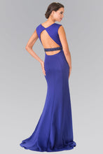 Load image into Gallery viewer, Beaded Waist Line Jersey Long Dress with Cut-Out Back