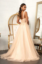Load image into Gallery viewer, 3-D Flower Embellished Mesh A-line Dress w/ Lace-up Open Back