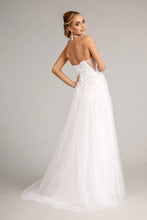 Load image into Gallery viewer, 3-D Flower Embellished Mesh Wedding Gown w/ Rhinestone and Glitter Embellished