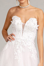 Load image into Gallery viewer, 3-D Flower Embellished Mesh Wedding Gown w/ Rhinestone and Glitter Embellished