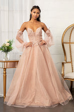 Load image into Gallery viewer, 3-D Flower Embellished Glitter Netting A-line Dress w/ Detached Long Sleeves